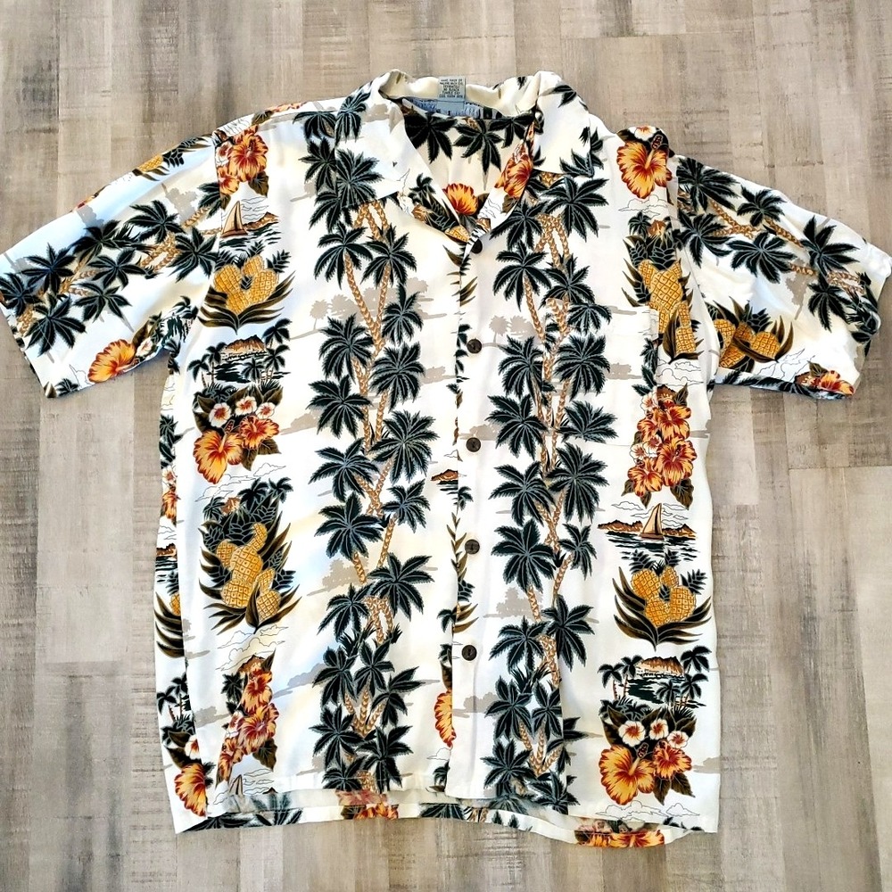 Vintage Pineapple Connection By HeyMan Men's 100% Rayon Hawaiian‎ Shirt Short lg